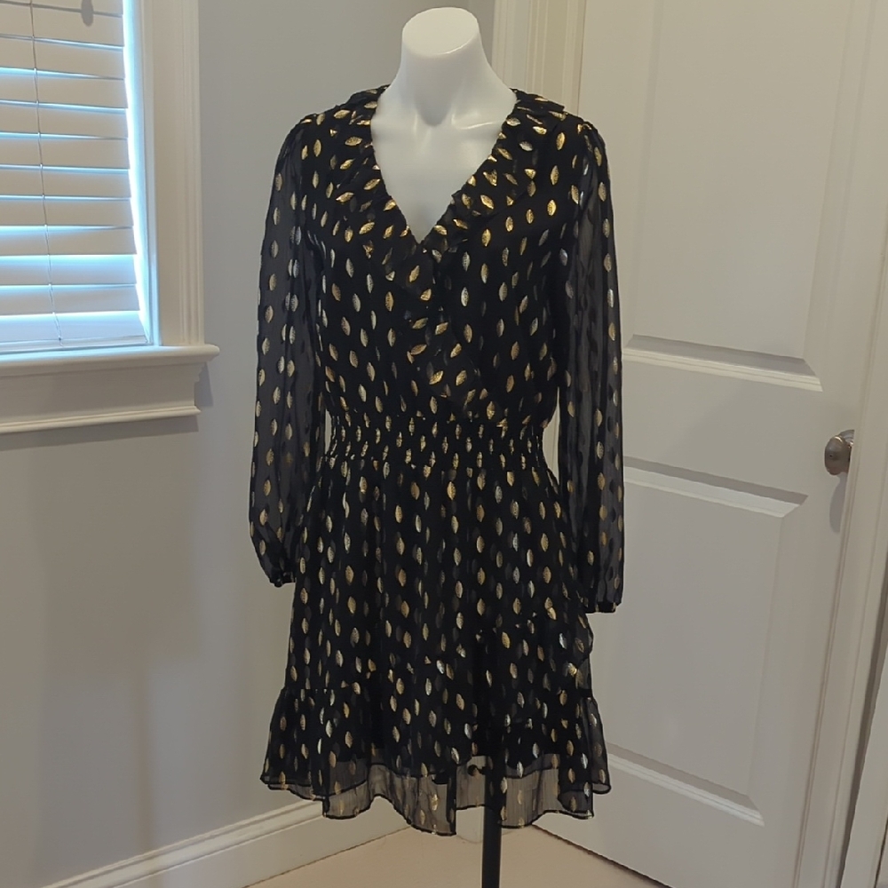 EUC- Hem & Thread Black and Gold Long Sleeve Dress-Sz Small